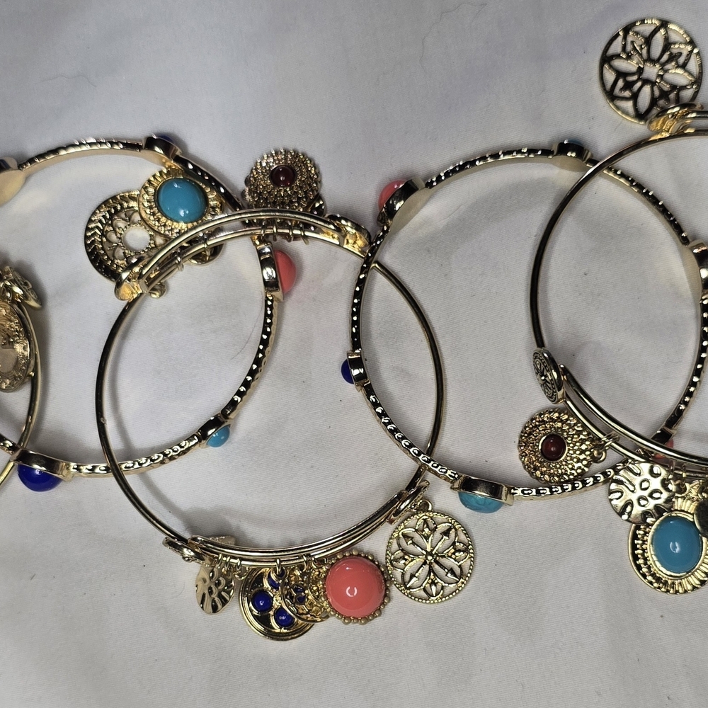 Gold and Multicolor Charm Bangle Set